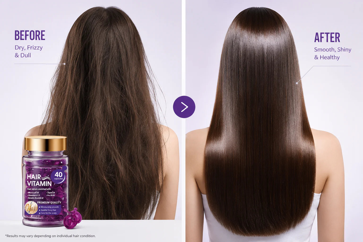 Illustrative before and after hair comparison