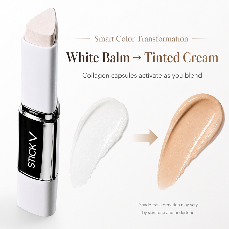 White foundation balm blending into a tinted cream