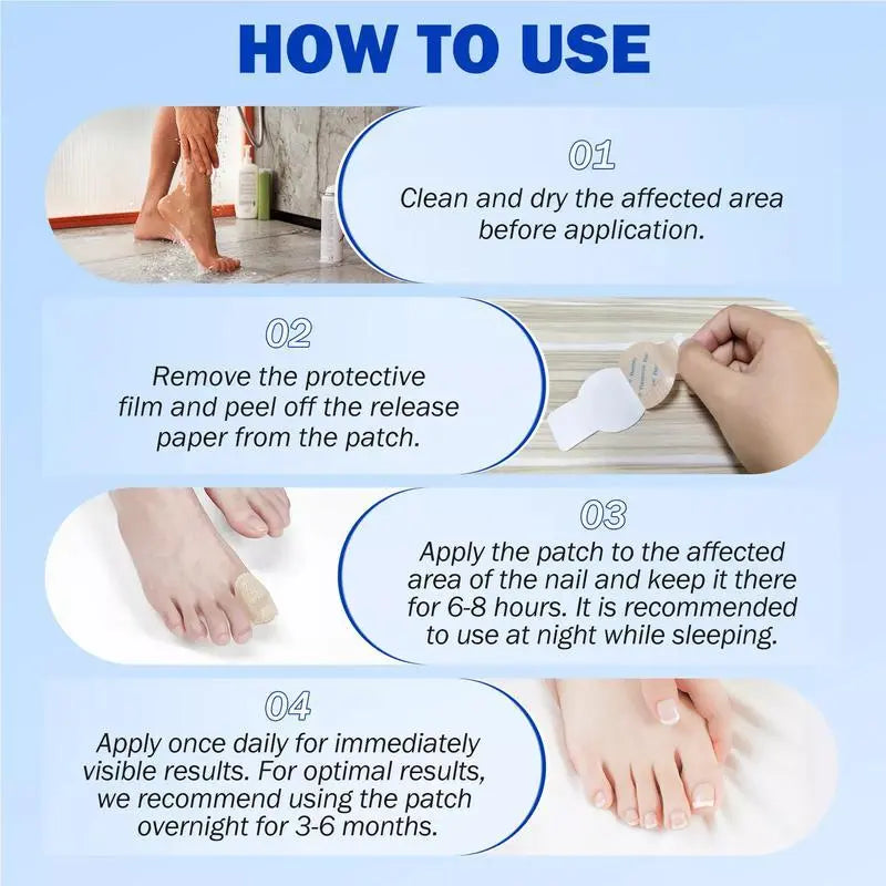 Steps for applying a nighttime toenail hydrogel patch