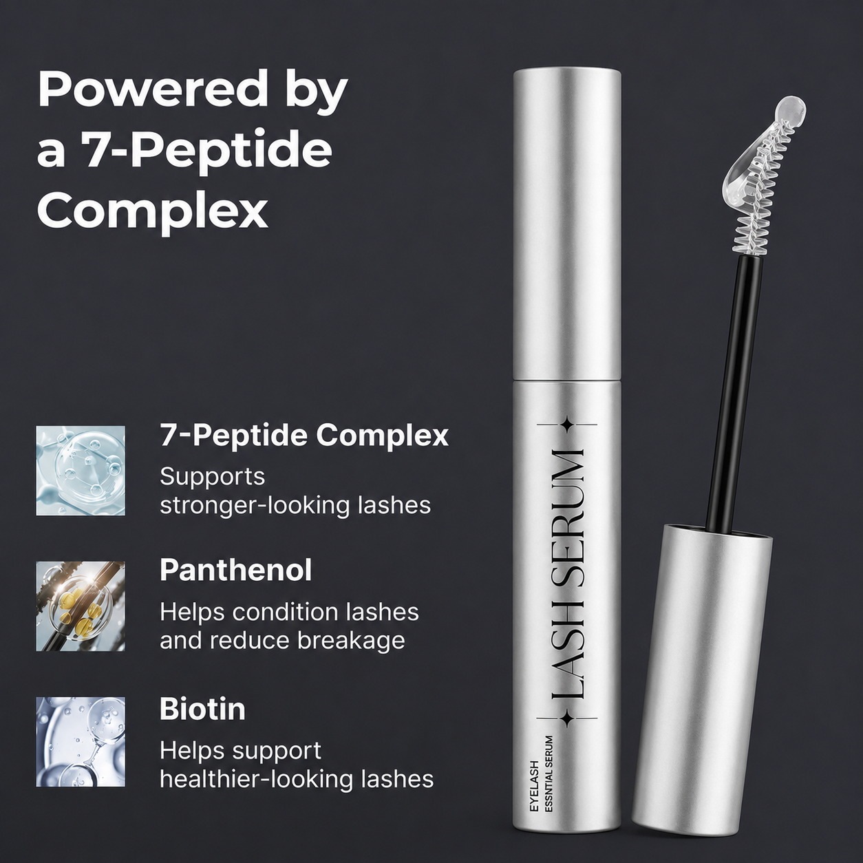 Seven peptide complex with panthenol and biotin