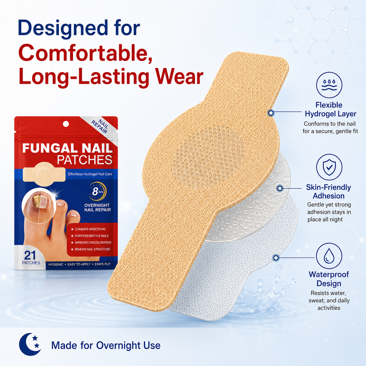 Flexible hydrogel nail patch construction