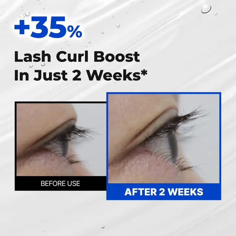 Before and after comparison showing improved lash curl