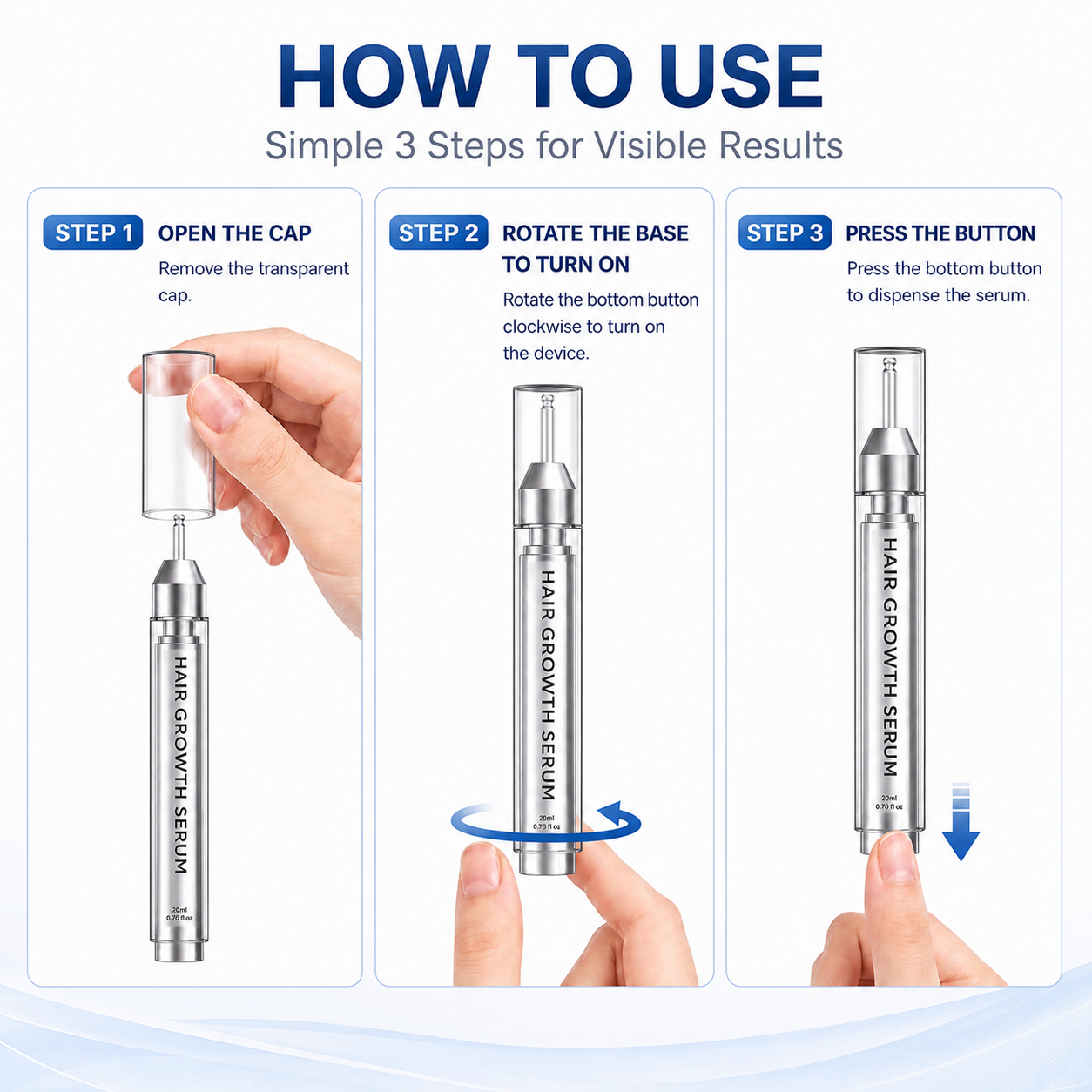 How to open, rotate, and dispense Hair Care Essence