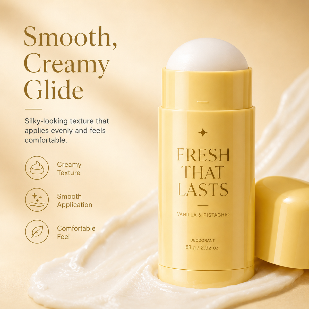 Smooth creamy deodorant glide