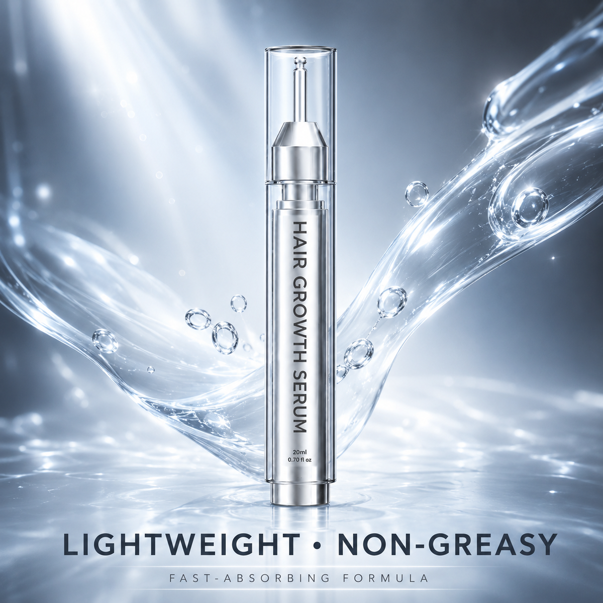 Hair Care Essence bottle in a lightweight water-inspired setting