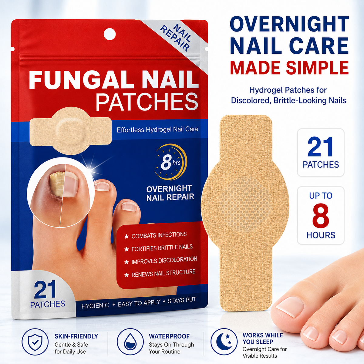 Nighttime hydrogel nail patches for a targeted nail care routine