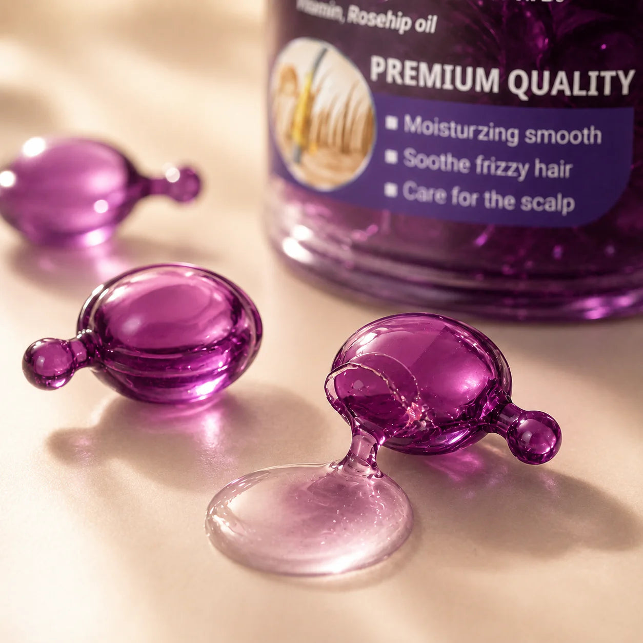 Hair serum capsule texture close-up